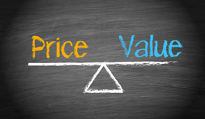 Justifying your pricing - a chalk drawing of a scale balancing price and value.