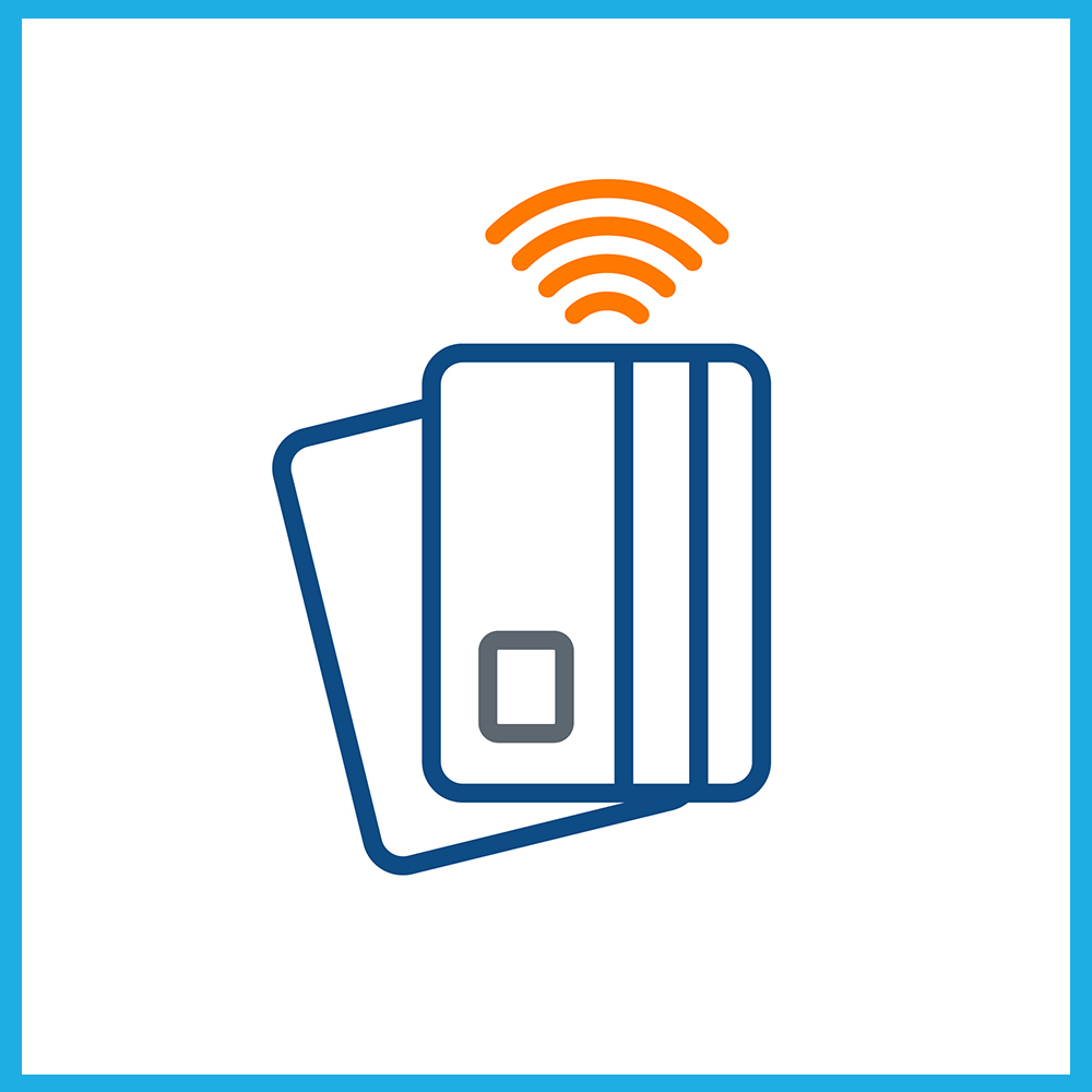 Credit cards with a chip to symbolize contactless payments.