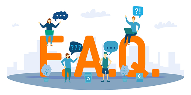 A cartoon image advertising FAQ's about business finances.